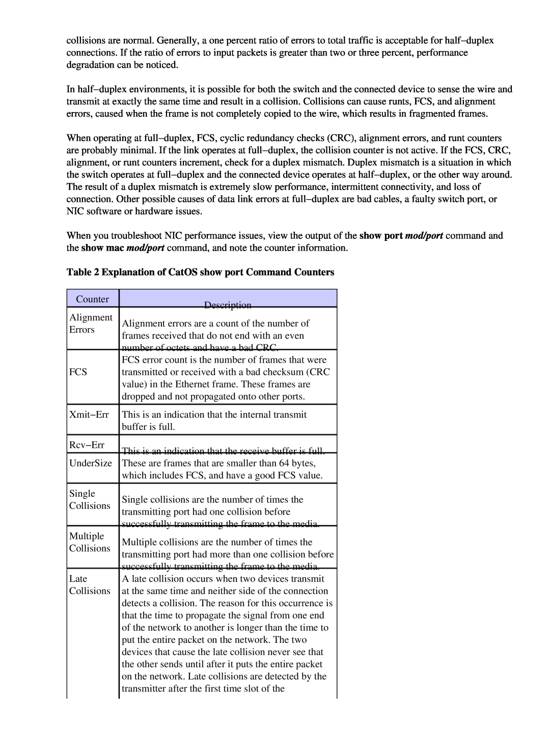 Cisco Systems 17053 appendix Explanation of CatOS show port Command Counters 