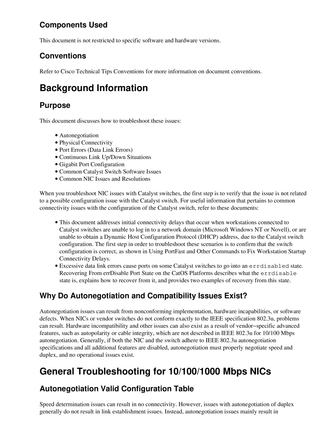 Cisco Systems 17053 appendix Background Information, General Troubleshooting for 10/100/1000 Mbps NICs 