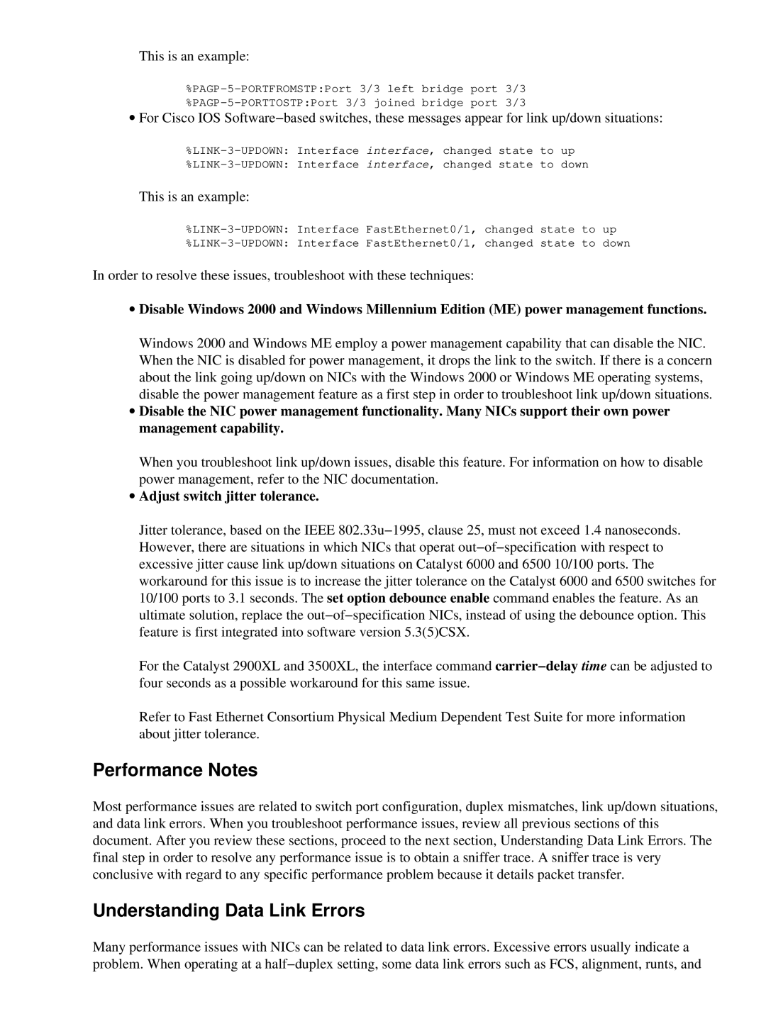 Cisco Systems 17053 appendix Performance Notes, Understanding Data Link Errors, ∙ Adjust switch jitter tolerance 