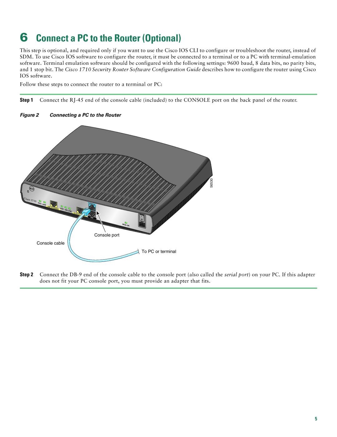 Cisco Systems 1710 quick start Connect a PC to the Router Optional, Connecting a PC to the Router 