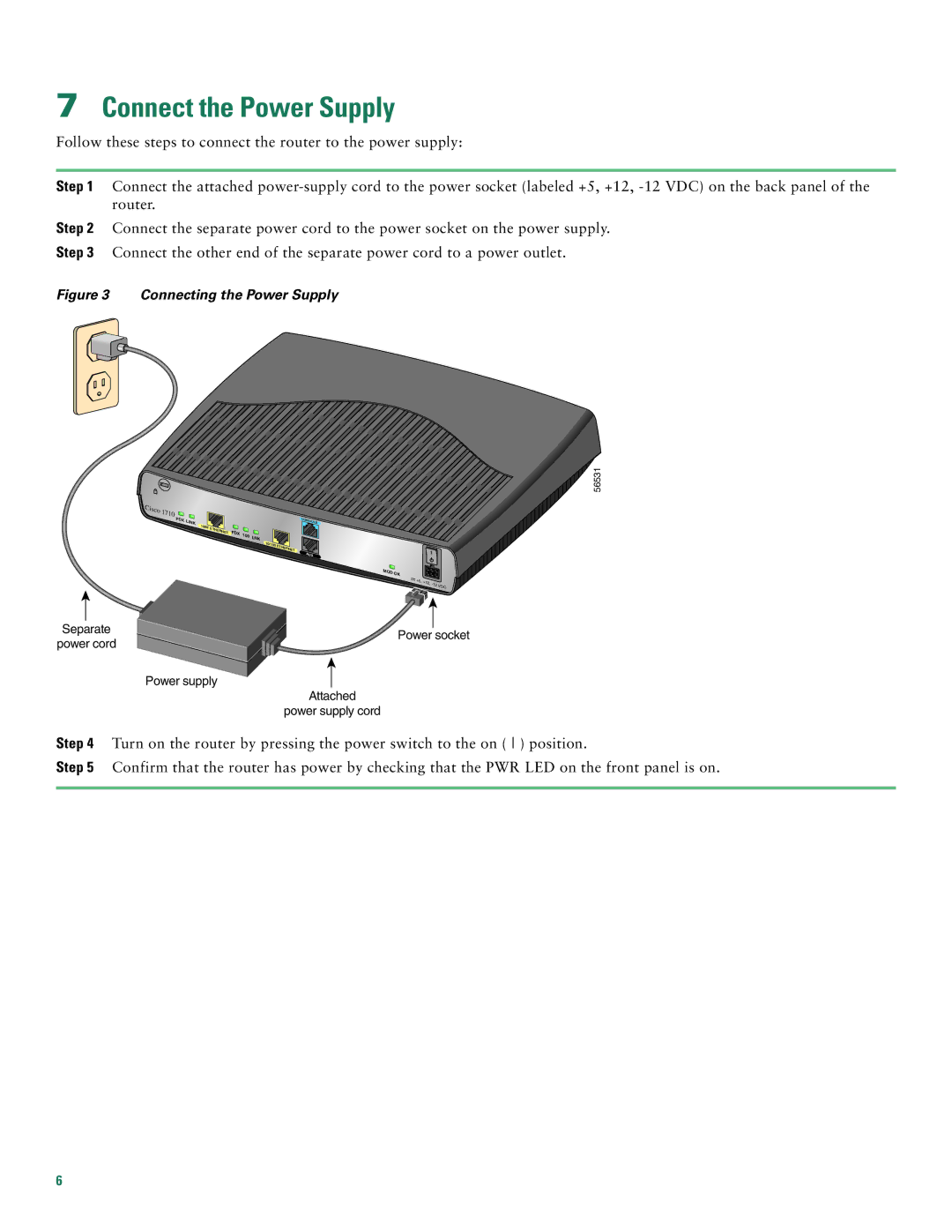 Cisco Systems 1710 quick start Connect the Power Supply, Connecting the Power Supply 