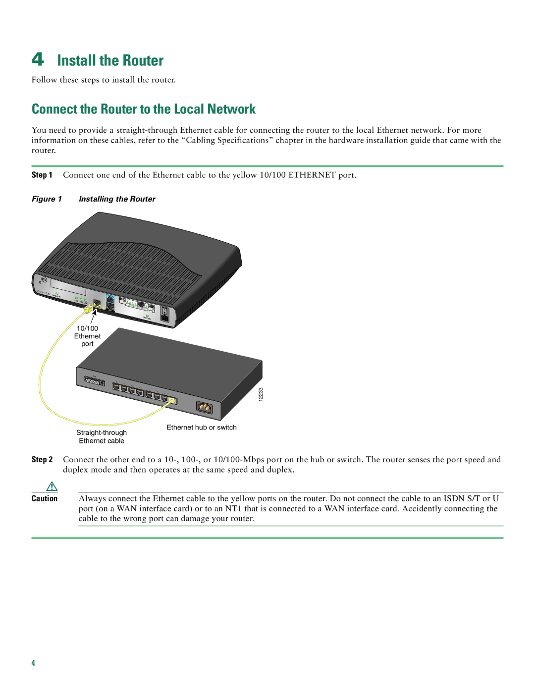 Cisco Systems 1720 quick start Install the Router, Connect the Router to the Local Network 