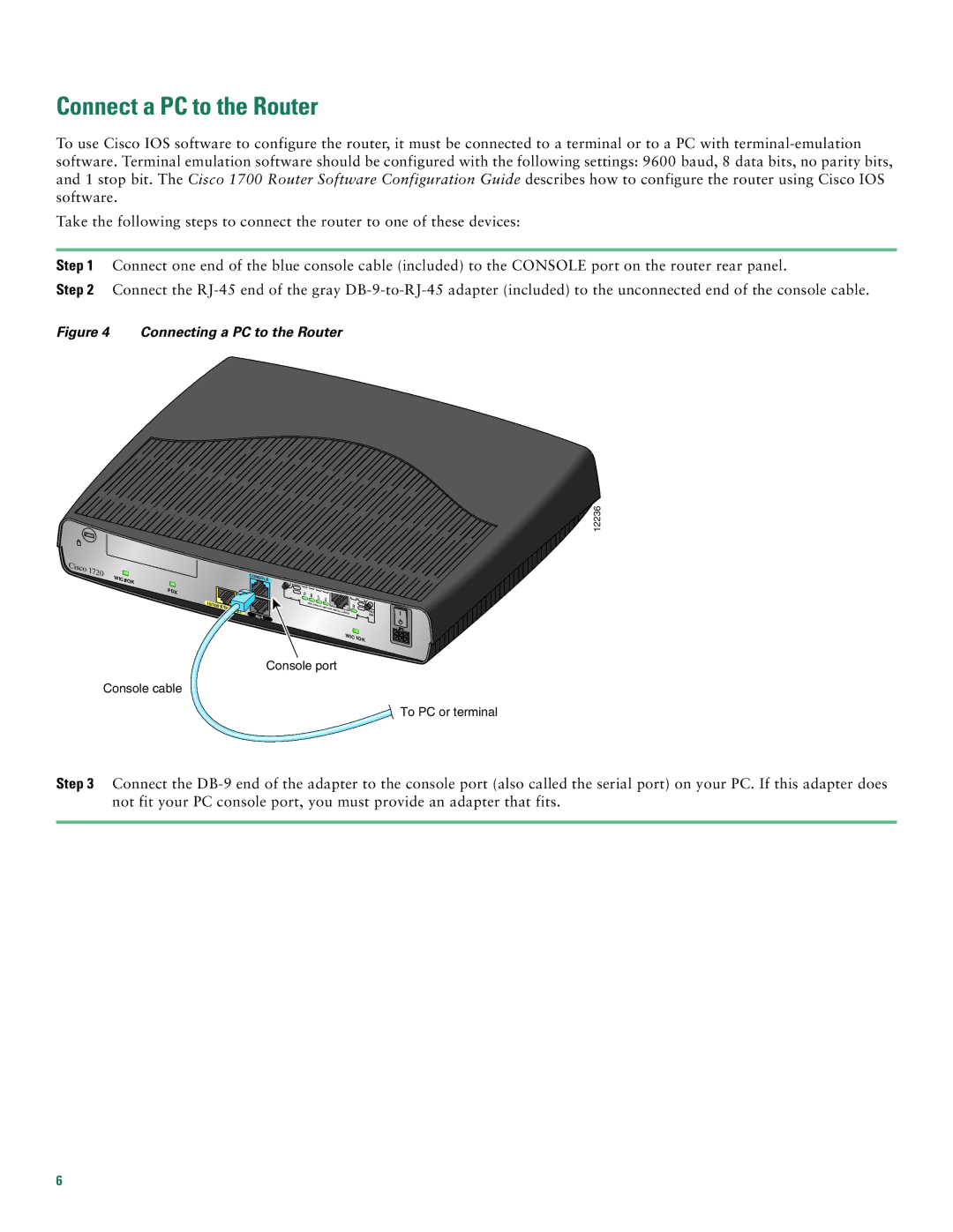 Cisco Systems 1720 quick start Connect a PC to the Router, Connecting a PC to the Router 