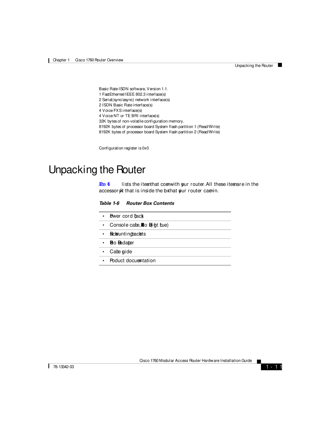 Cisco Systems manual Cisco 1760 Router Overview Unpacking the Router 