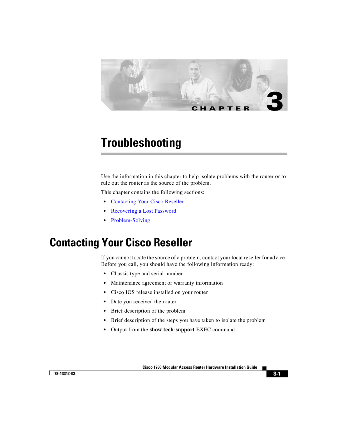 Cisco Systems 1760 manual Troubleshooting, Contacting Your Cisco Reseller 