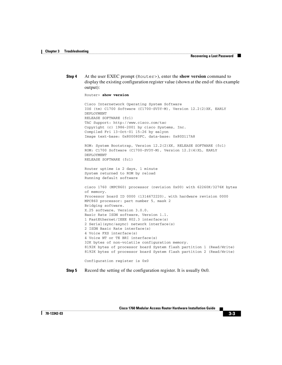 Cisco Systems 1760 manual Router show version 