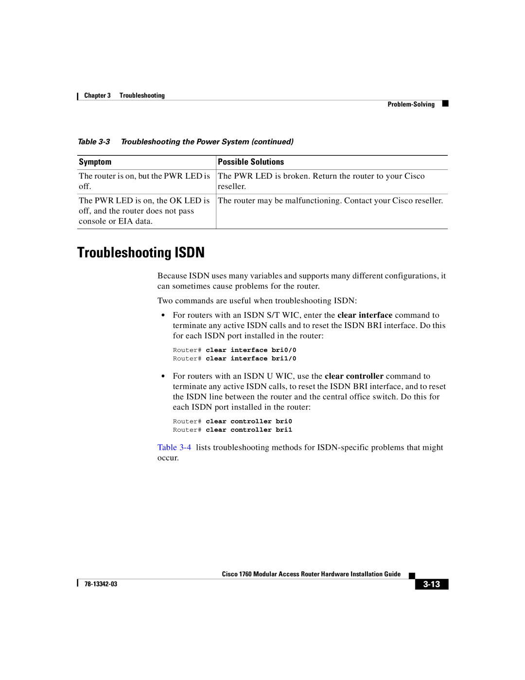 Cisco Systems 1760 manual Troubleshooting Isdn 