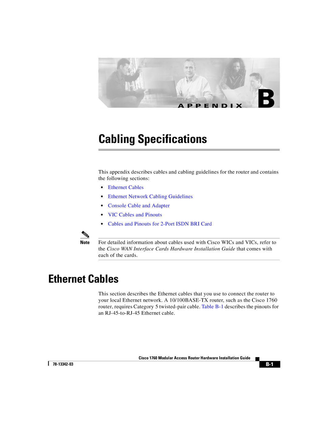 Cisco Systems 1760 manual Cabling Specifications, Ethernet Cables 