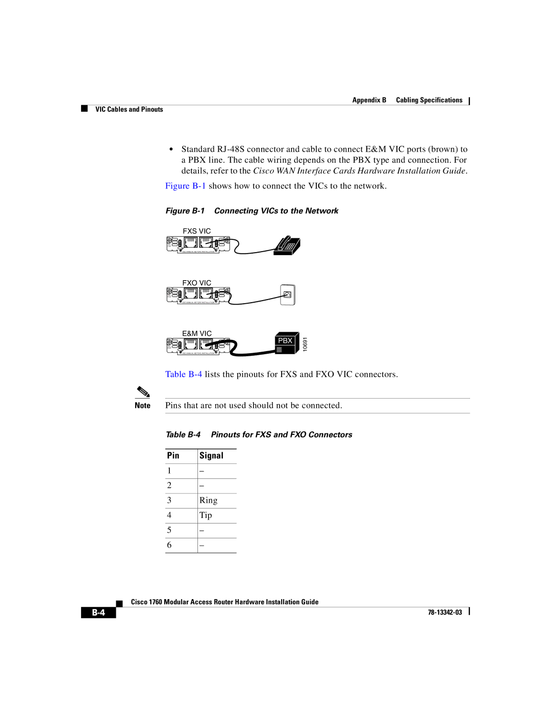 Cisco Systems 1760 manual Pin Signal, Tip 