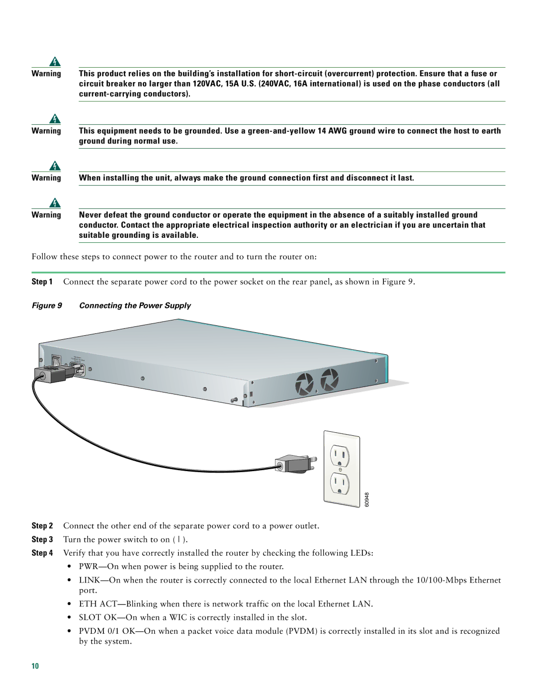 Cisco Systems 1760 quick start Step, Connecting the Power Supply 