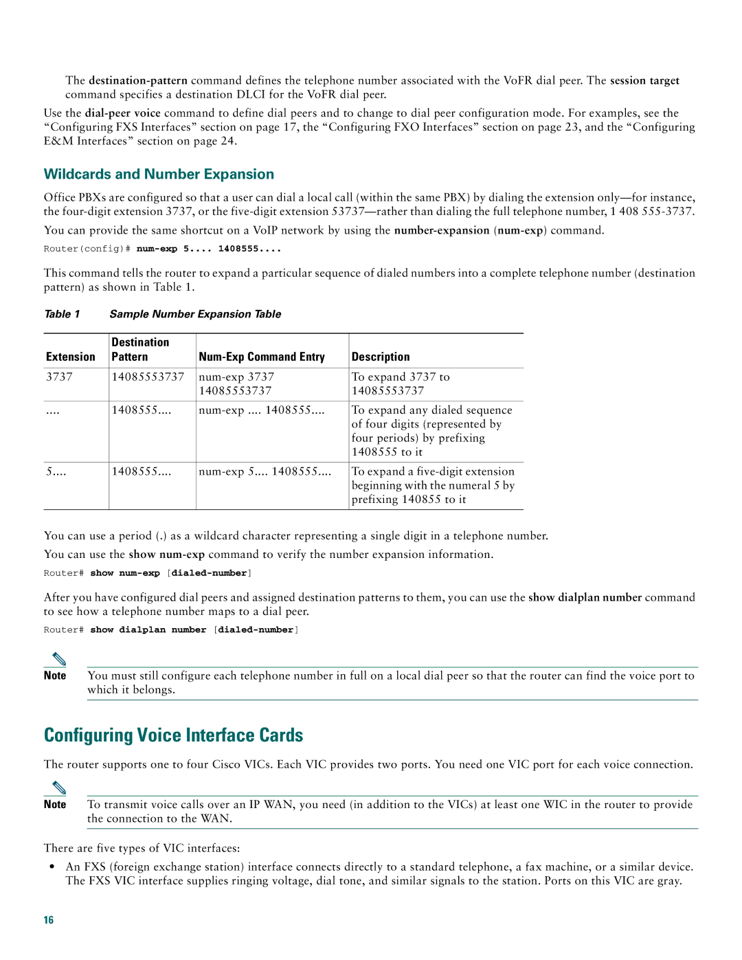 Cisco Systems 1760 quick start Configuring Voice Interface Cards, Wildcards and Number Expansion 