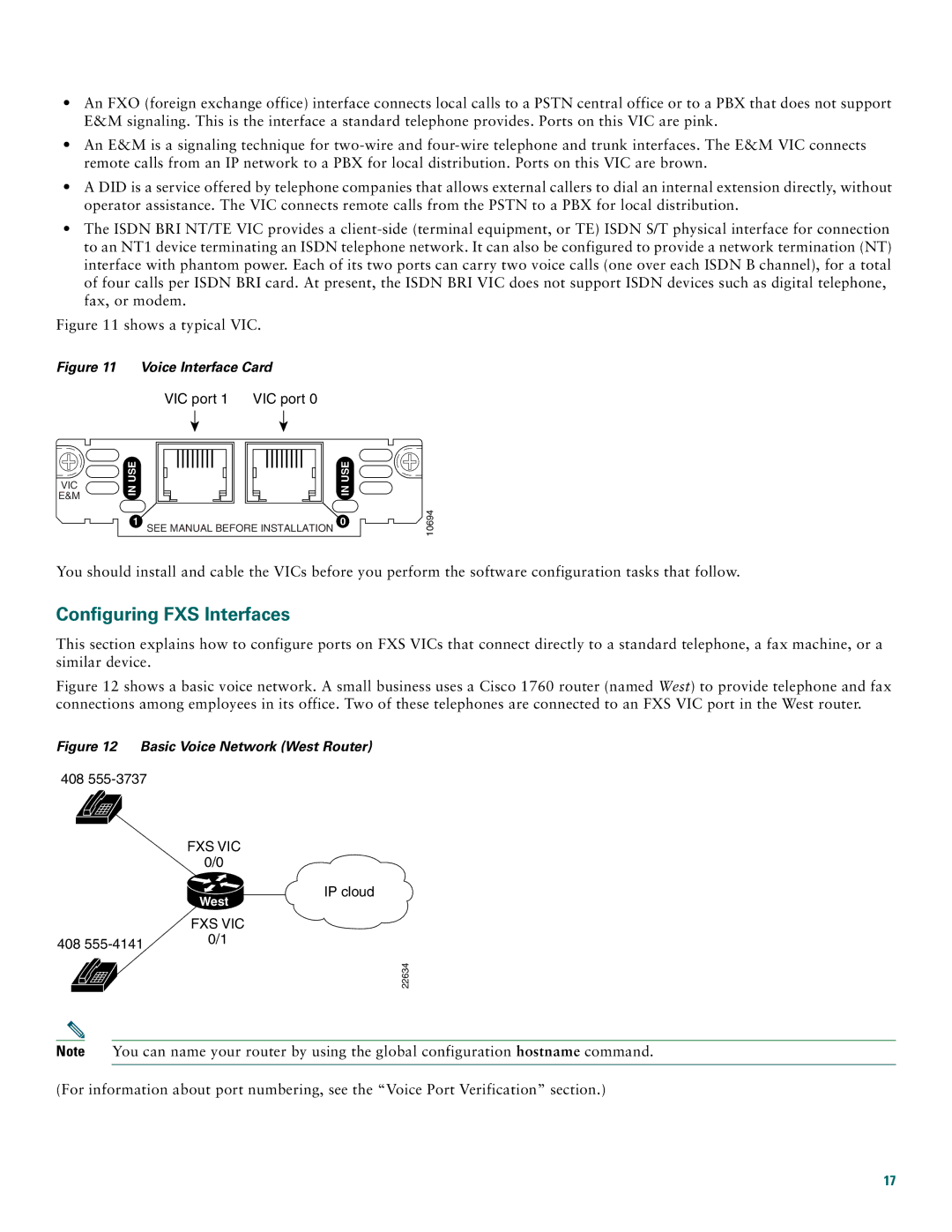 Cisco Systems 1760 quick start Configuring FXS Interfaces, Shows a typical VIC 