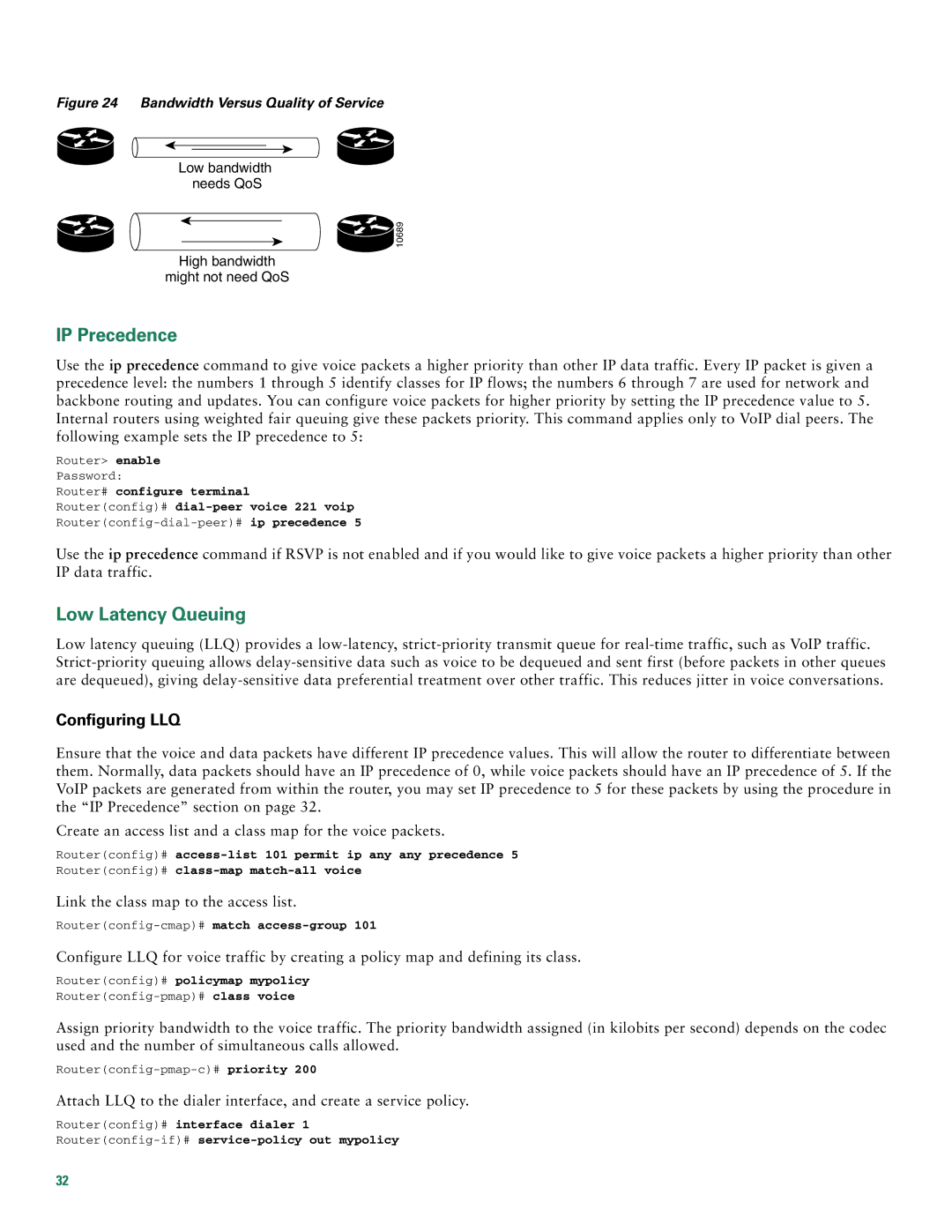 Cisco Systems 1760 quick start IP Precedence, Low Latency Queuing, Configuring LLQ 