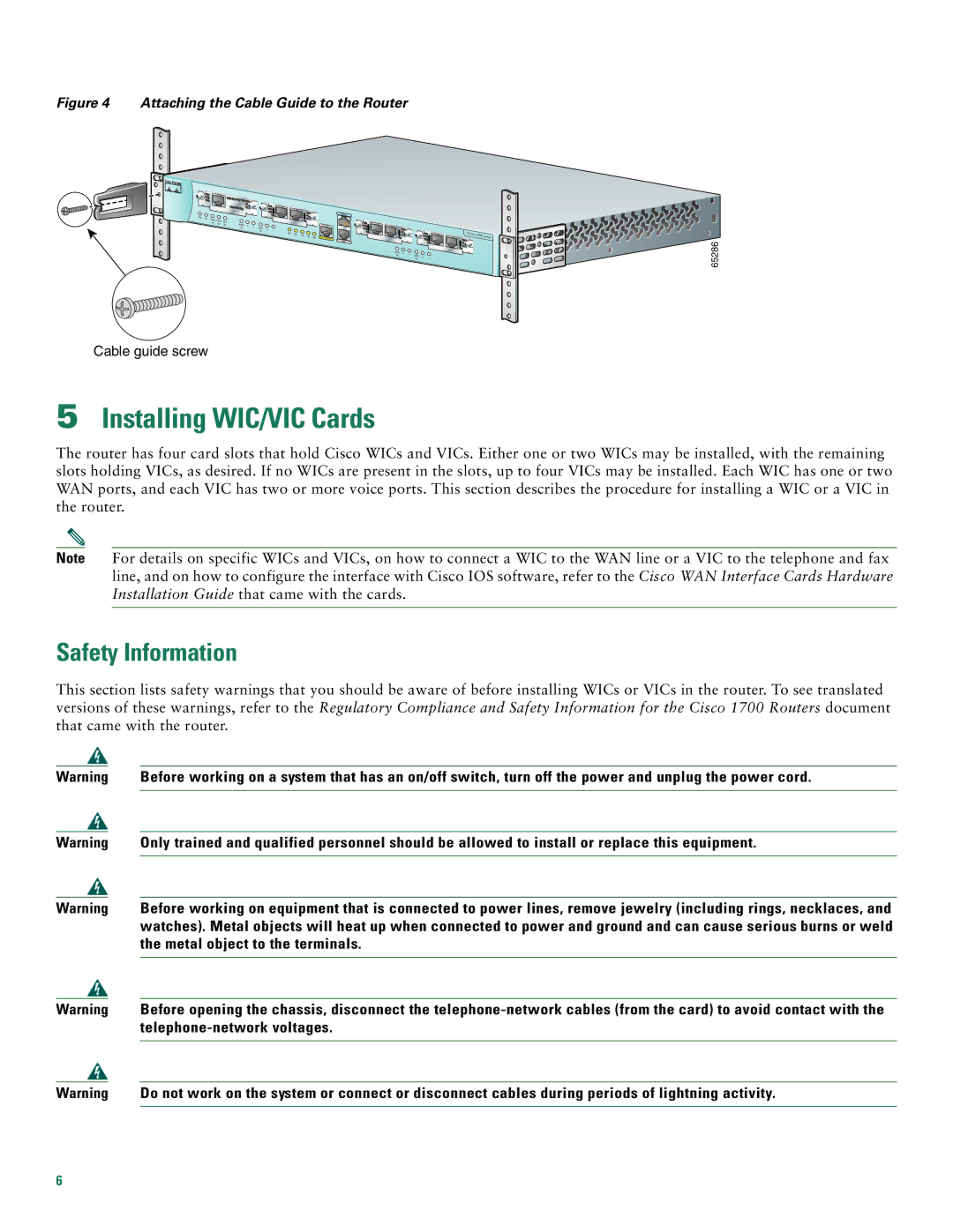 Cisco Systems 1760 quick start Installing WIC/VIC Cards, Safety Information 