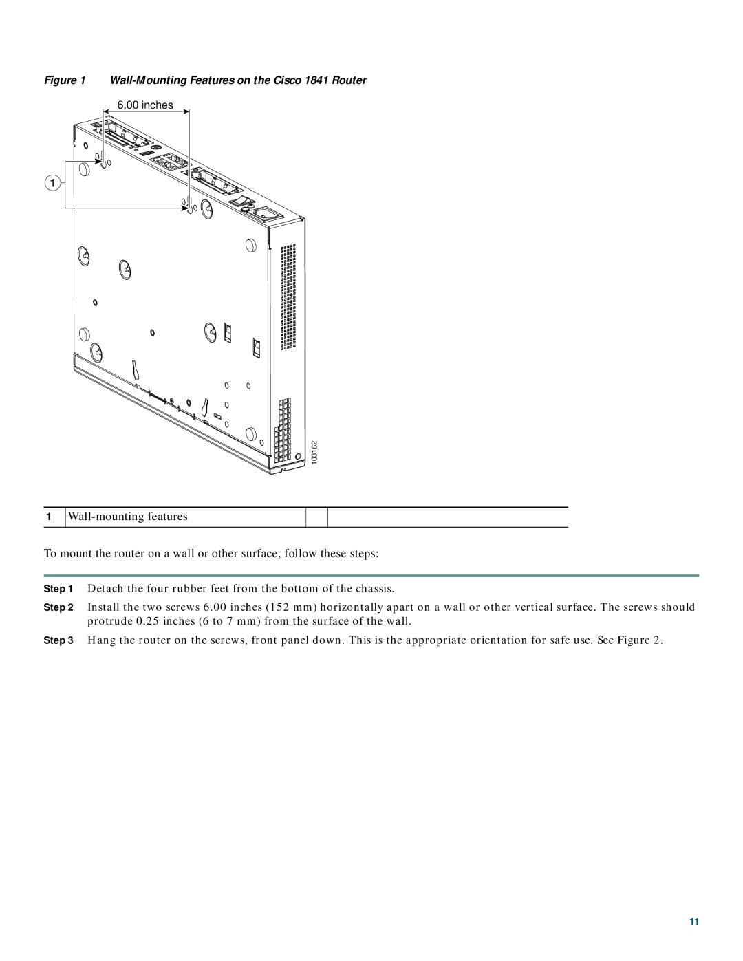 Cisco Systems 1800 Series quick start Wall-Mounting Features on the Cisco 1841 Router 