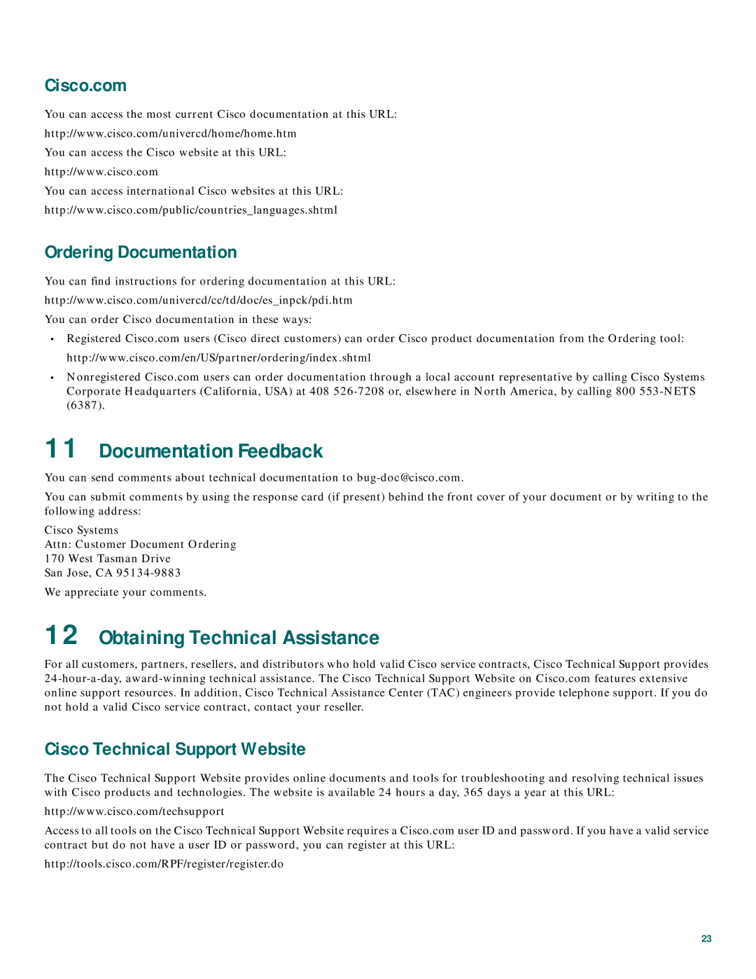 Cisco Systems 1800 Series Documentation Feedback, Obtaining Technical Assistance, Cisco.com, Ordering Documentation 