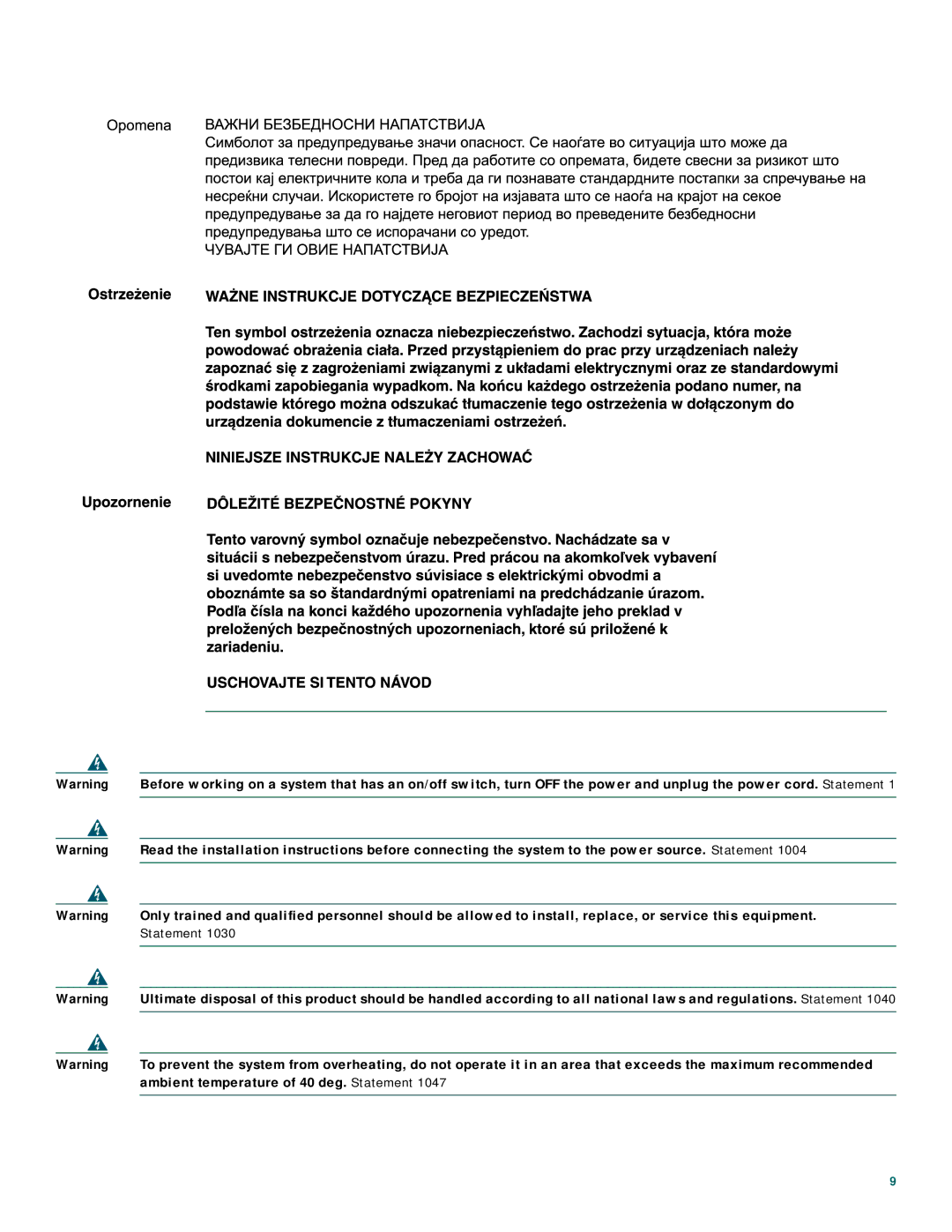 Cisco Systems 1800 Series quick start Ambient temperature of 40 deg. Statement 