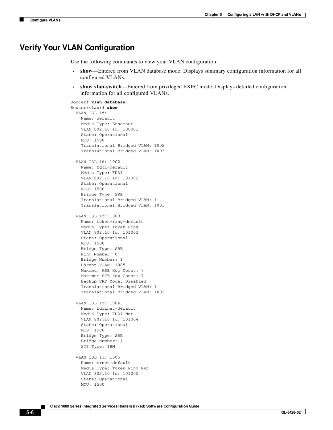 Cisco Systems 1800 manual Verify Your Vlan Configuration 