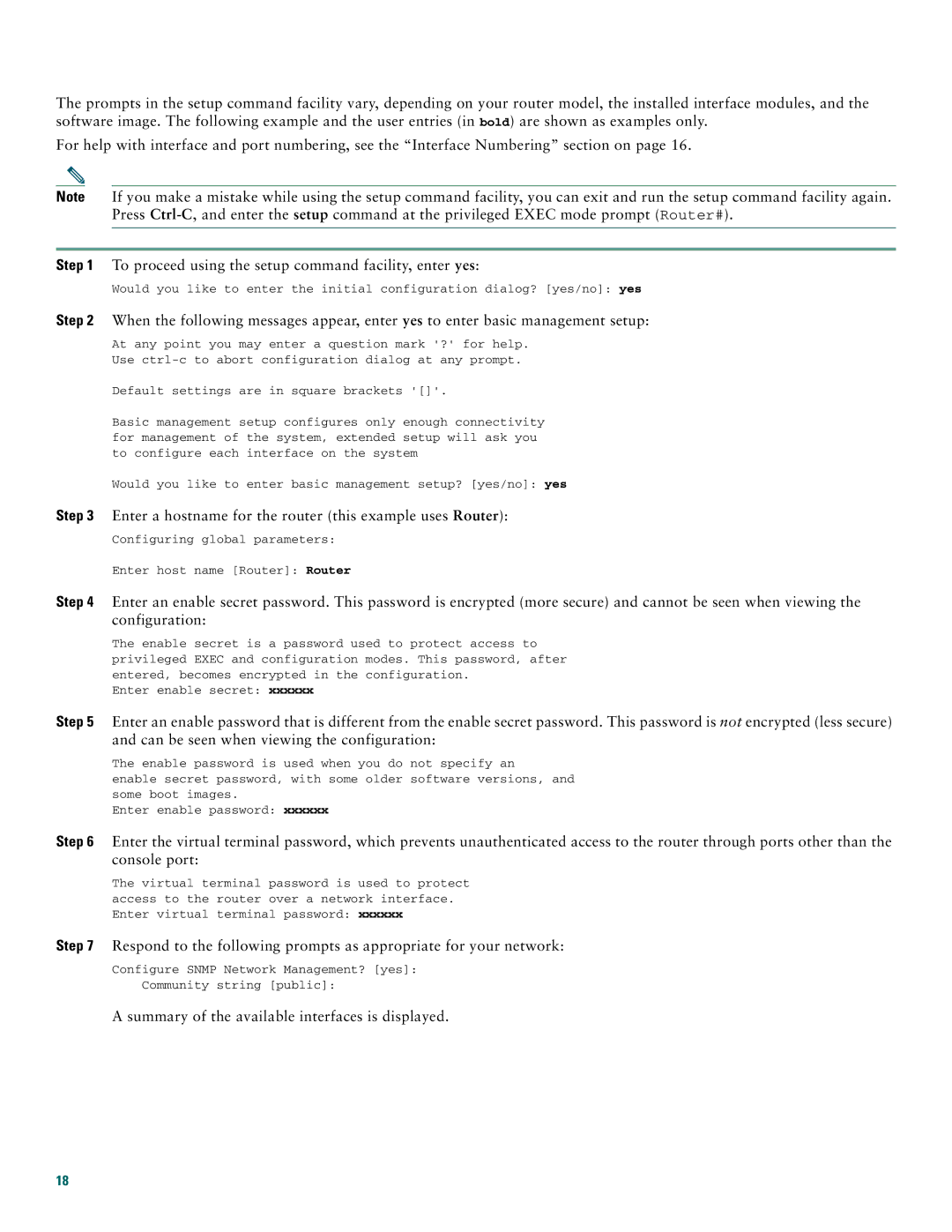 Cisco Systems 1800 quick start Enter a hostname for the router this example uses Router 