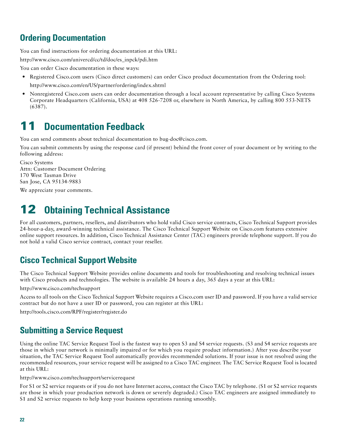 Cisco Systems 1800 quick start Documentation Feedback, Obtaining Technical Assistance, Ordering Documentation 