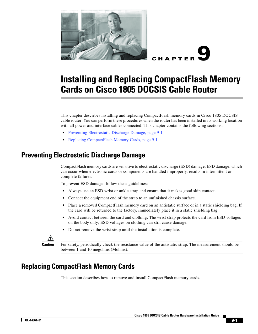 Cisco Systems 1805 DOCSIS manual Preventing Electrostatic Discharge Damage, Replacing CompactFlash Memory Cards 