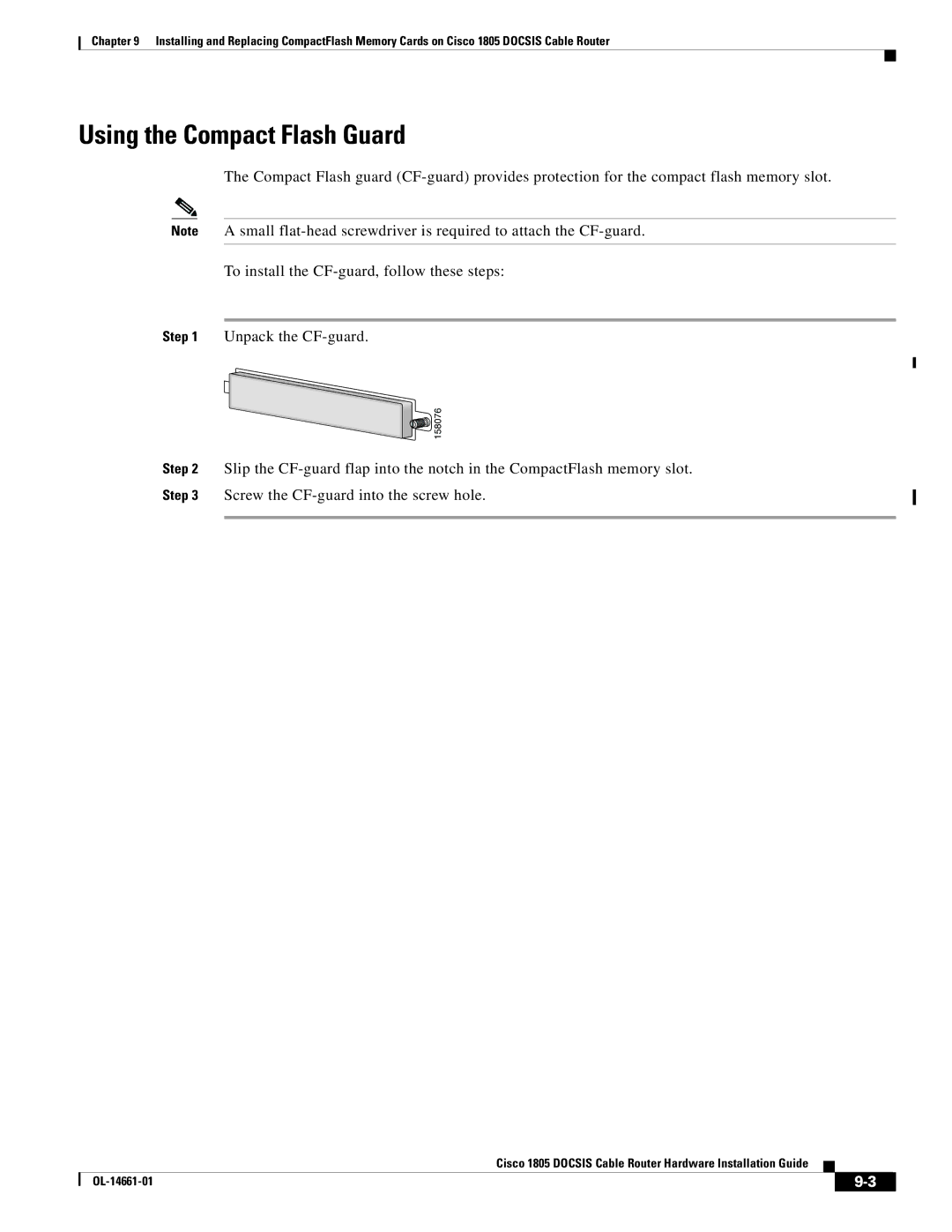 Cisco Systems 1805 DOCSIS manual Using the Compact Flash Guard 