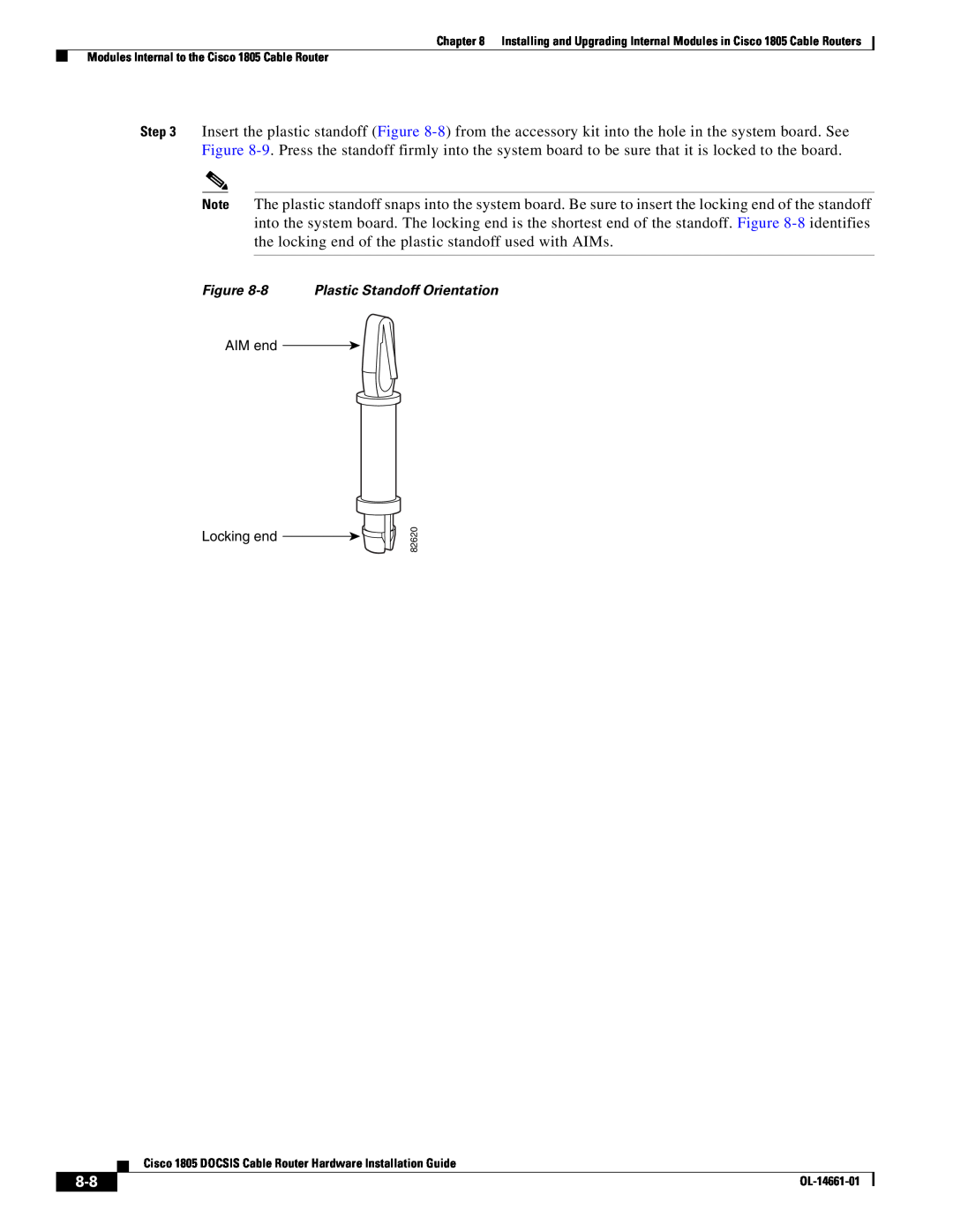 Cisco Systems 1805 manual 8 Plastic Standoff Orientation, AIM end, Locking end 