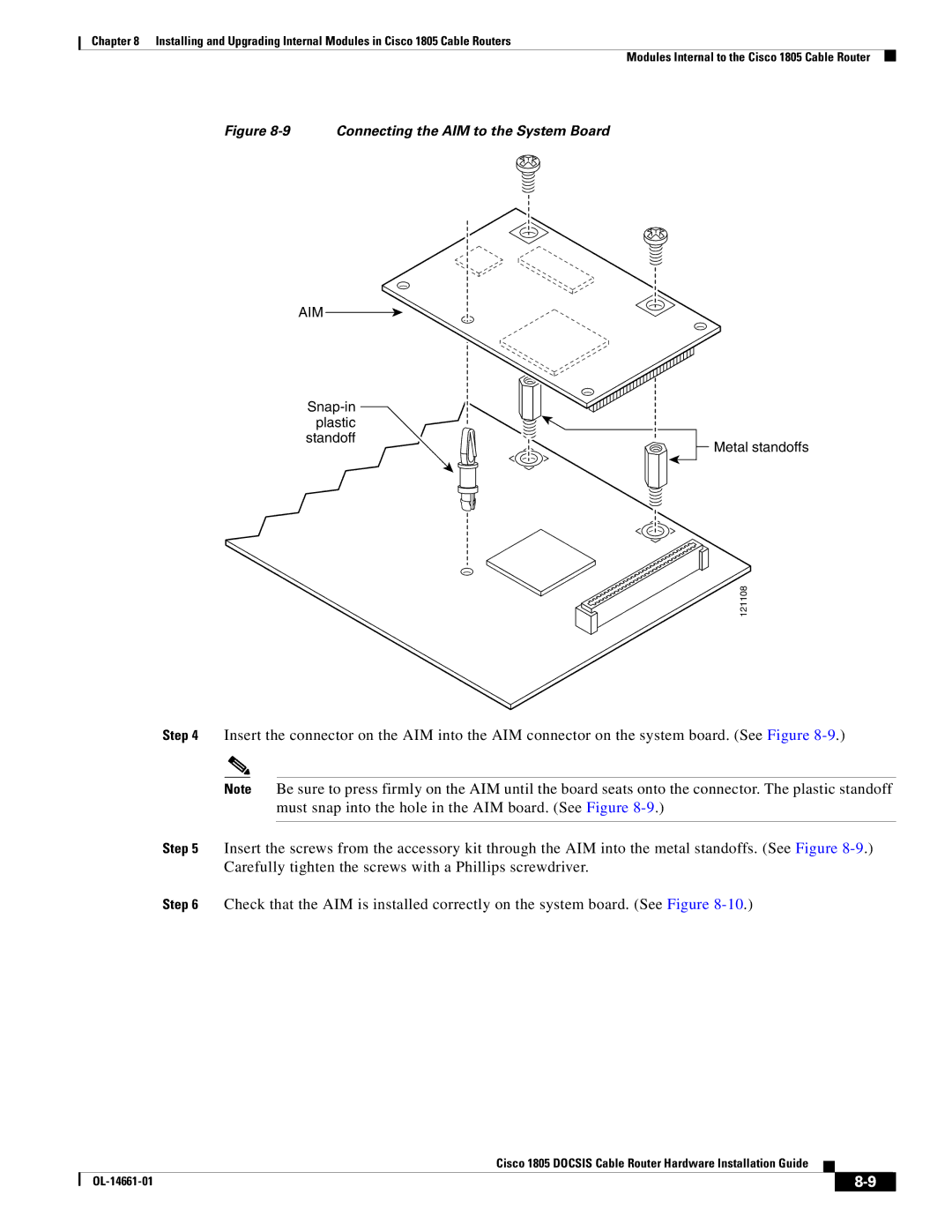 Cisco Systems 1805 manual Connecting the AIM to the System Board 