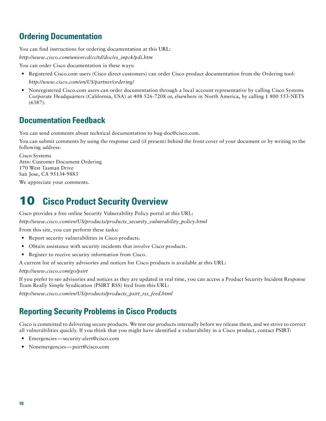 Cisco Systems 1811, 1812 quick start Cisco Product Security Overview, Ordering Documentation, Documentation Feedback 