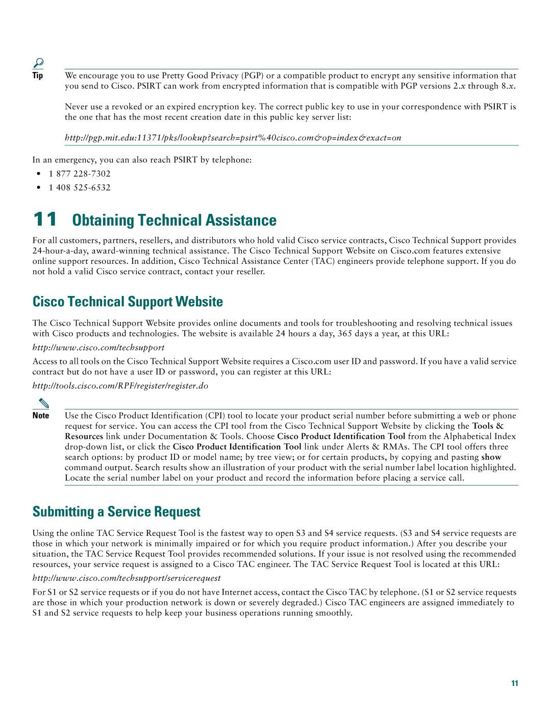 Cisco Systems 1812, 1811 Obtaining Technical Assistance, Cisco Technical Support Website, Submitting a Service Request 