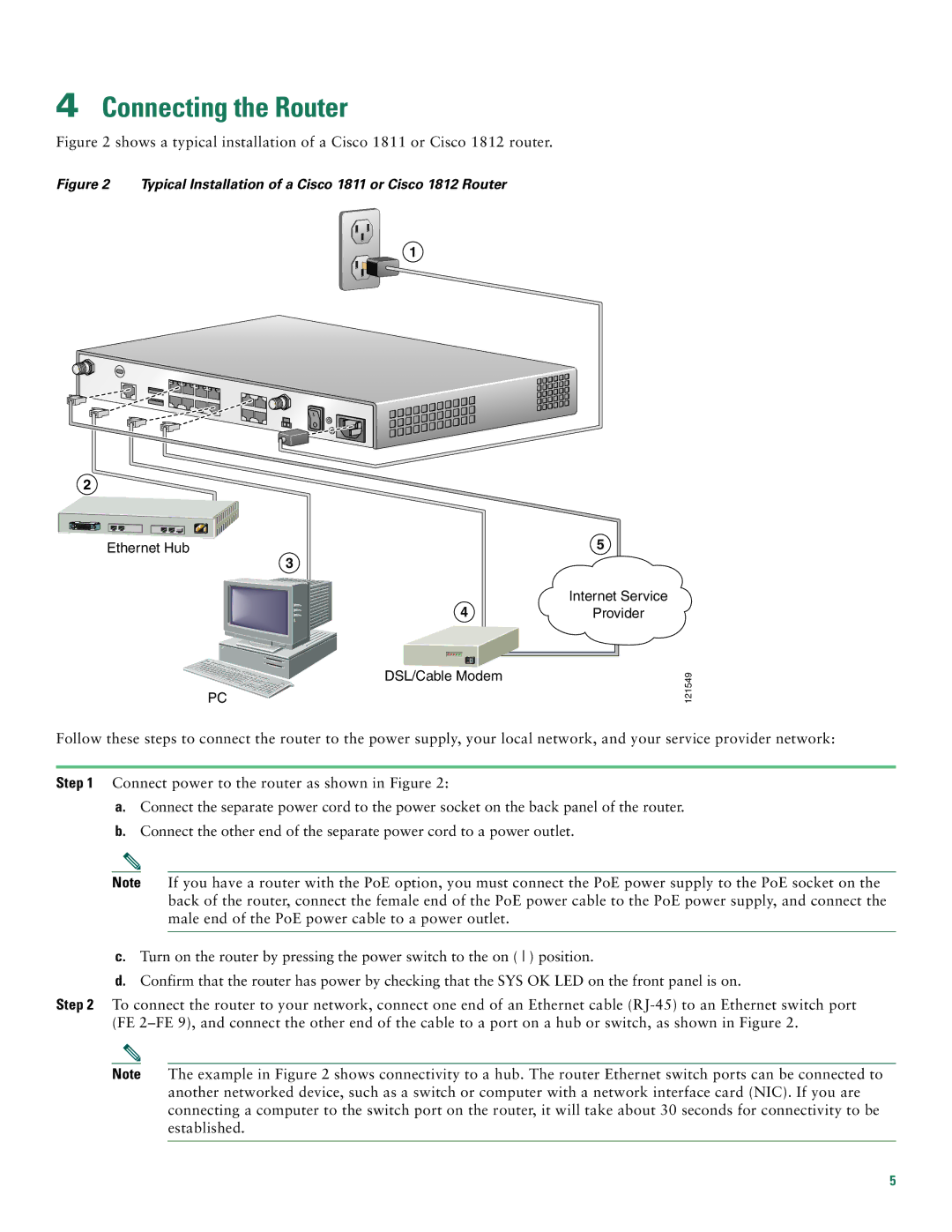 Cisco Systems quick start Connecting the Router, Typical Installation of a Cisco 1811 or Cisco 1812 Router 