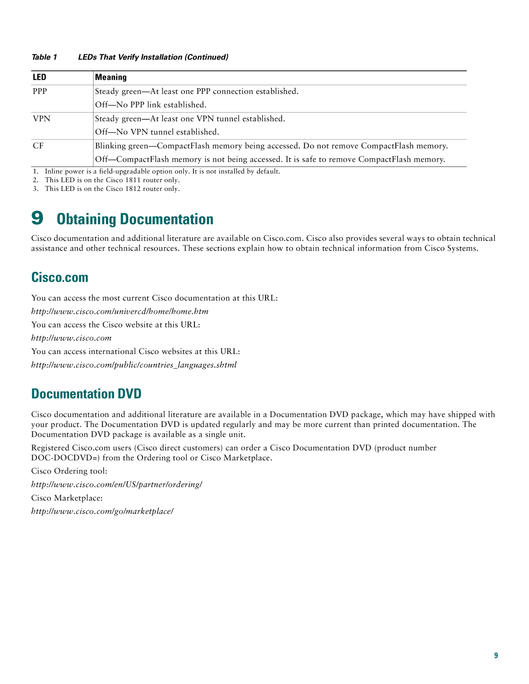 Cisco Systems 1812, 1811 quick start Obtaining Documentation, Cisco.com, Documentation DVD 