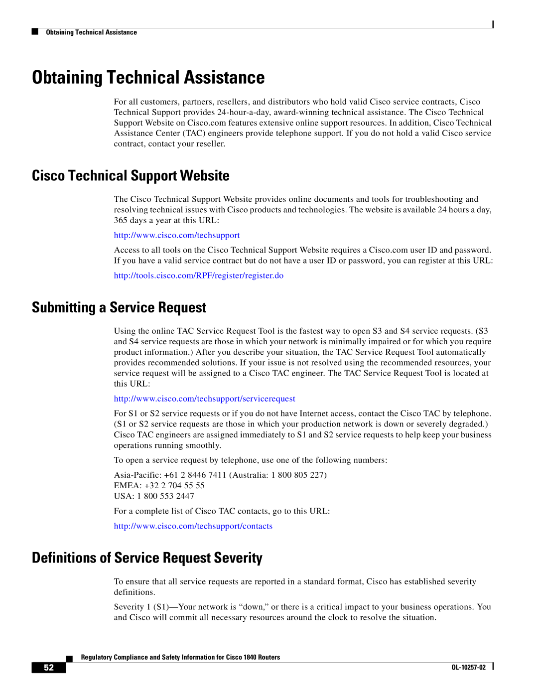 Cisco Systems 1840 manual Obtaining Technical Assistance, Cisco Technical Support Website, Submitting a Service Request 