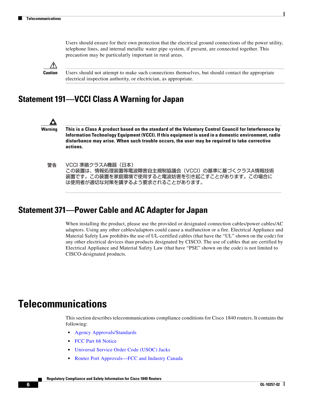 Cisco Systems 1840 manual Telecommunications 