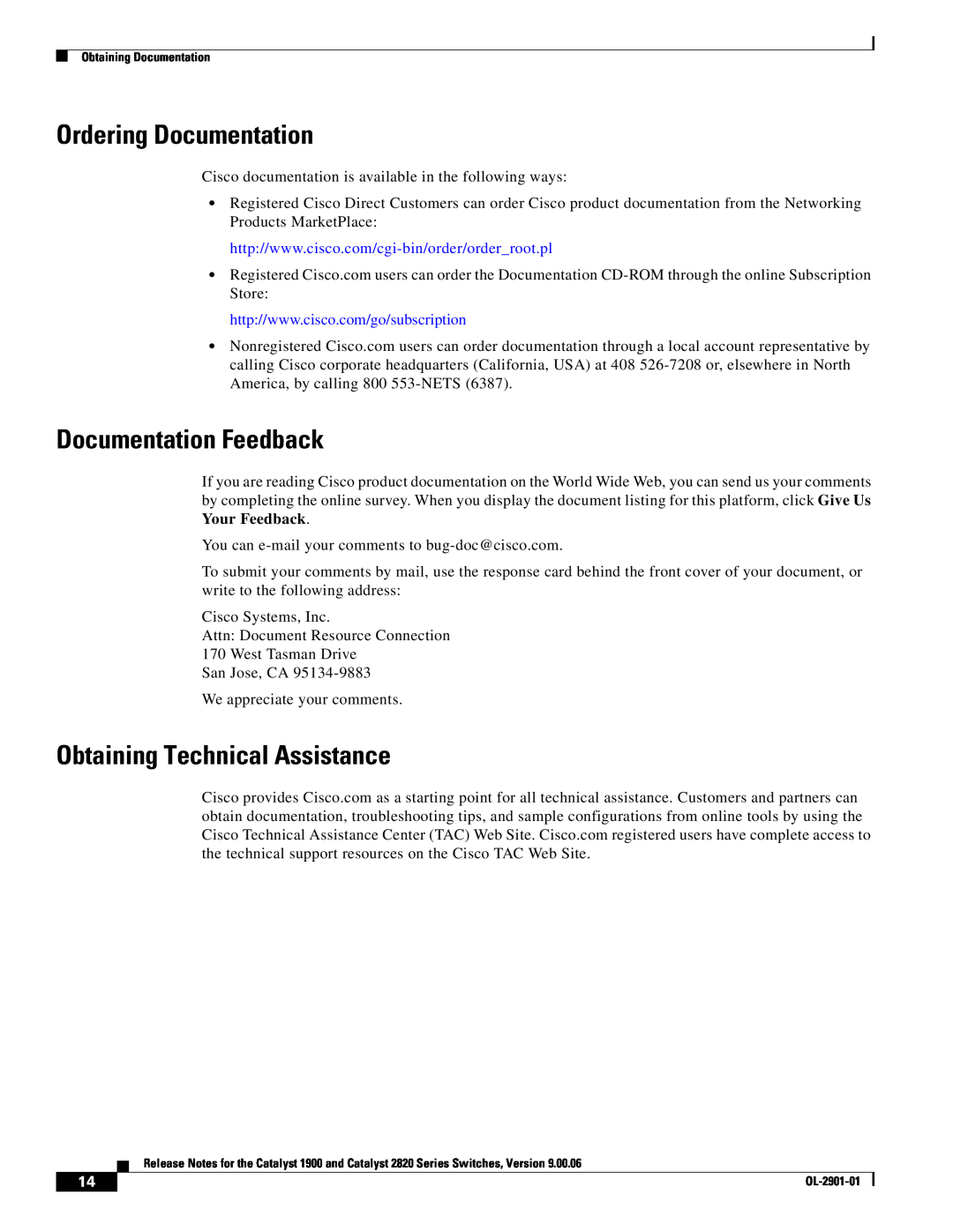 Cisco Systems 1900, 2820 manual Ordering Documentation, Documentation Feedback, Obtaining Technical Assistance 