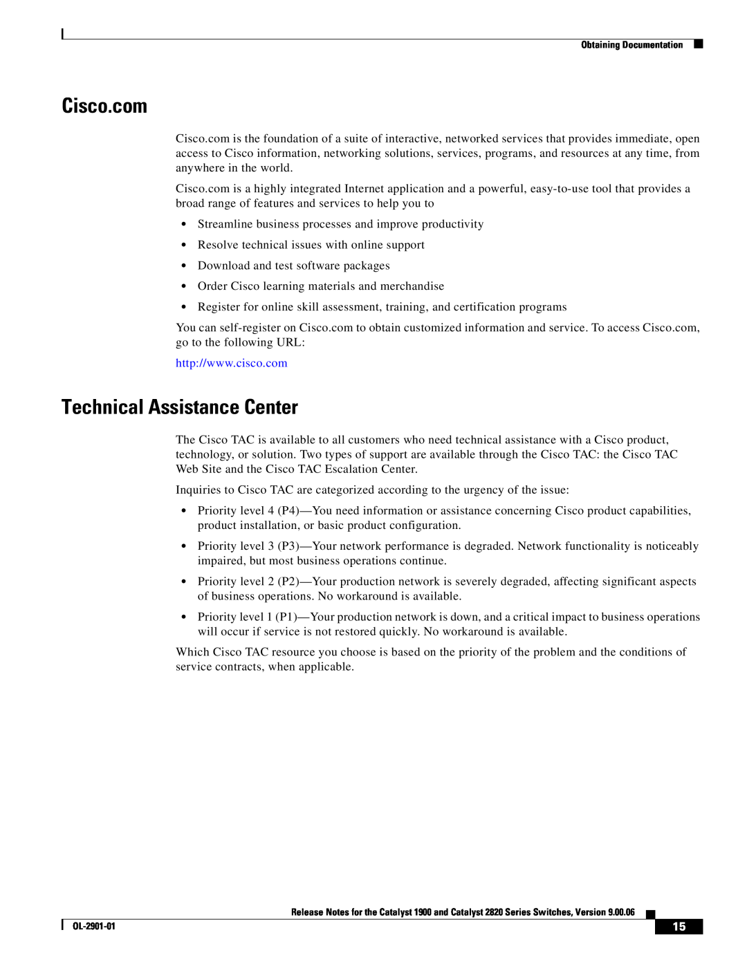 Cisco Systems 2820, 1900 manual Cisco.com, Technical Assistance Center 
