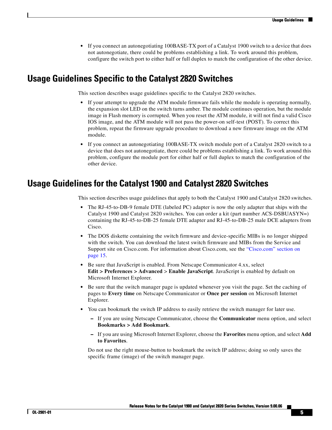 Cisco Systems 1900 manual Usage Guidelines Specific to the Catalyst 2820 Switches 