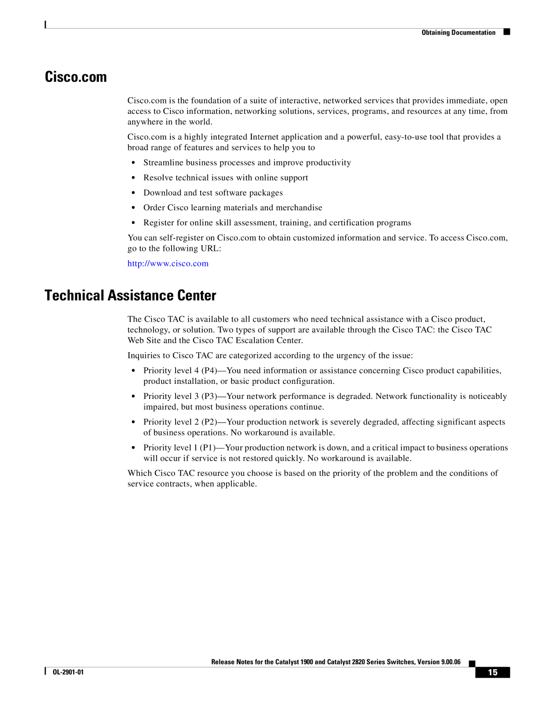 Cisco Systems 2820, 1900 manual Cisco.com, Technical Assistance Center 