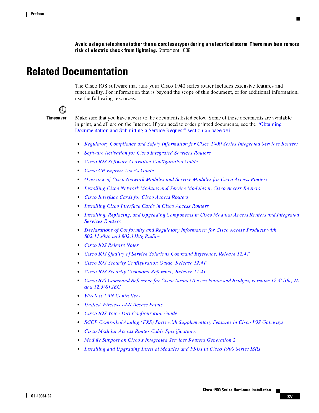 Cisco Systems 1900 Series manual Related Documentation 