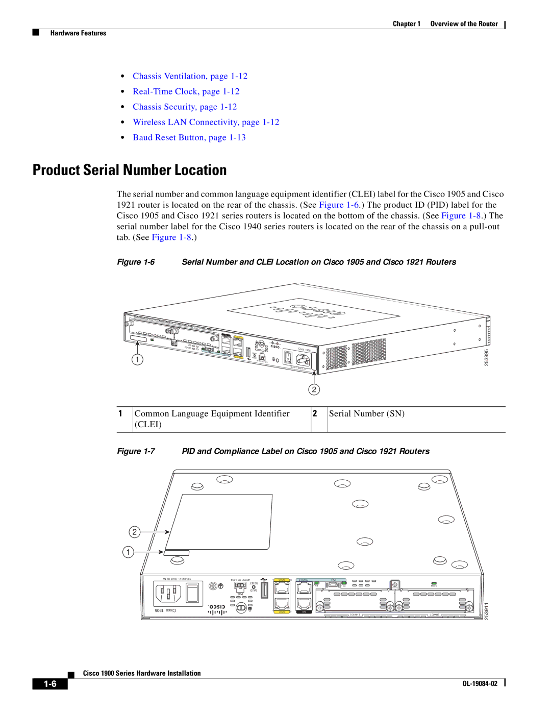 Cisco Systems 1900 Series manual Product Serial Number Location, Clei 