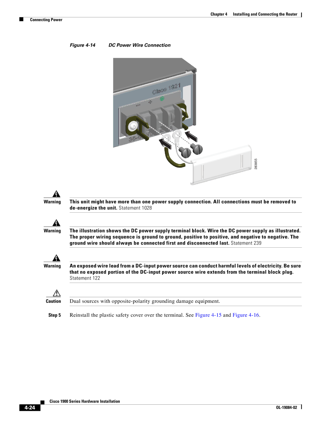 Cisco Systems 1900 Series manual DC Power Wire Connection 