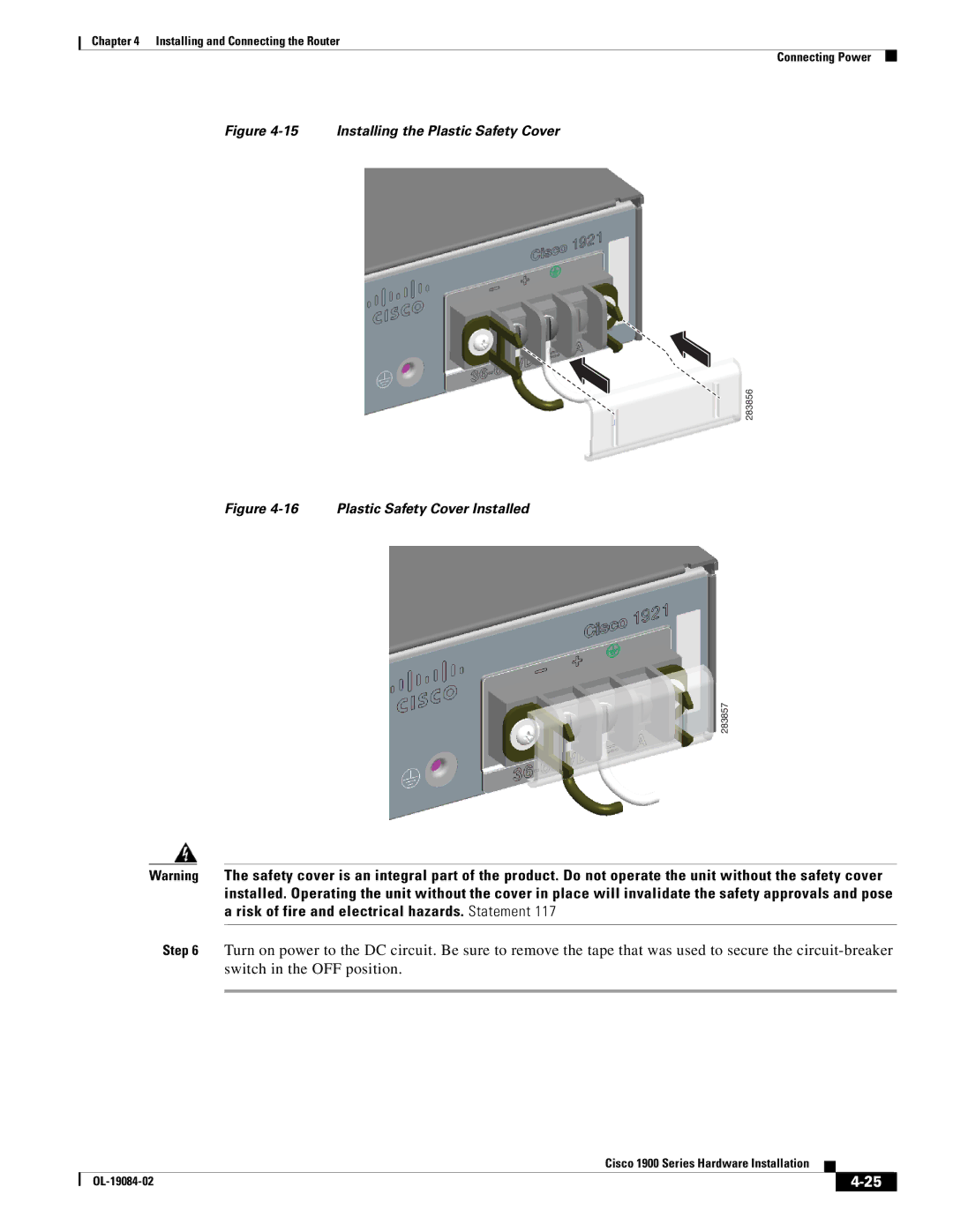 Cisco Systems 1900 Series manual Installing the Plastic Safety Cover 