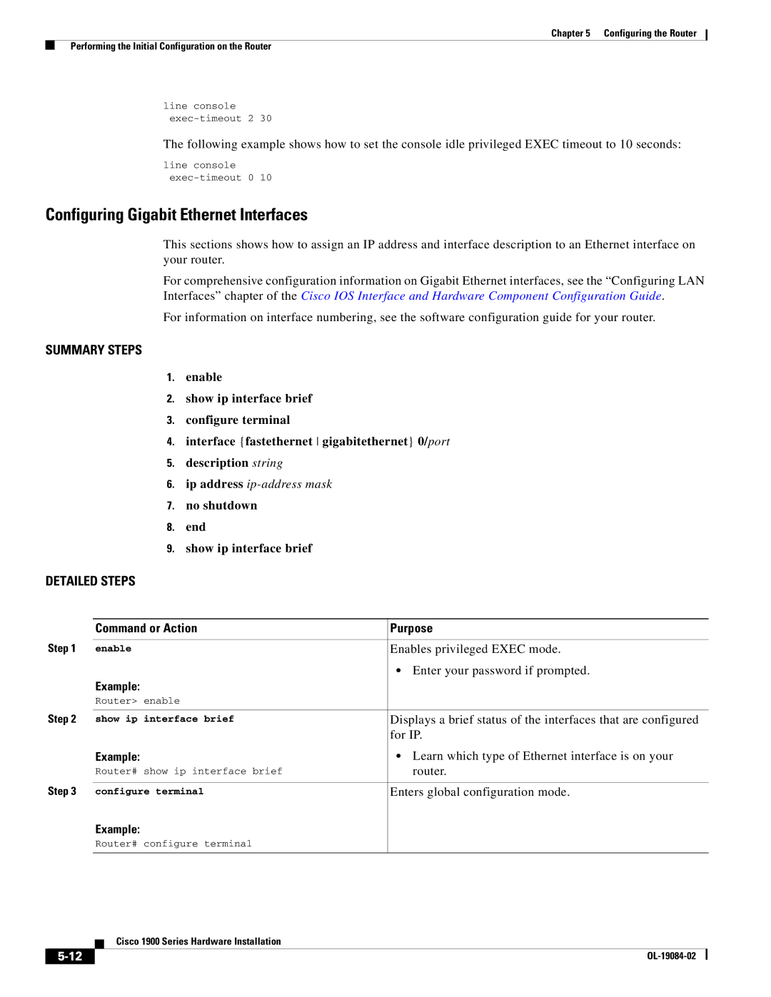 Cisco Systems 1900 Series manual Configuring Gigabit Ethernet Interfaces, For IP 