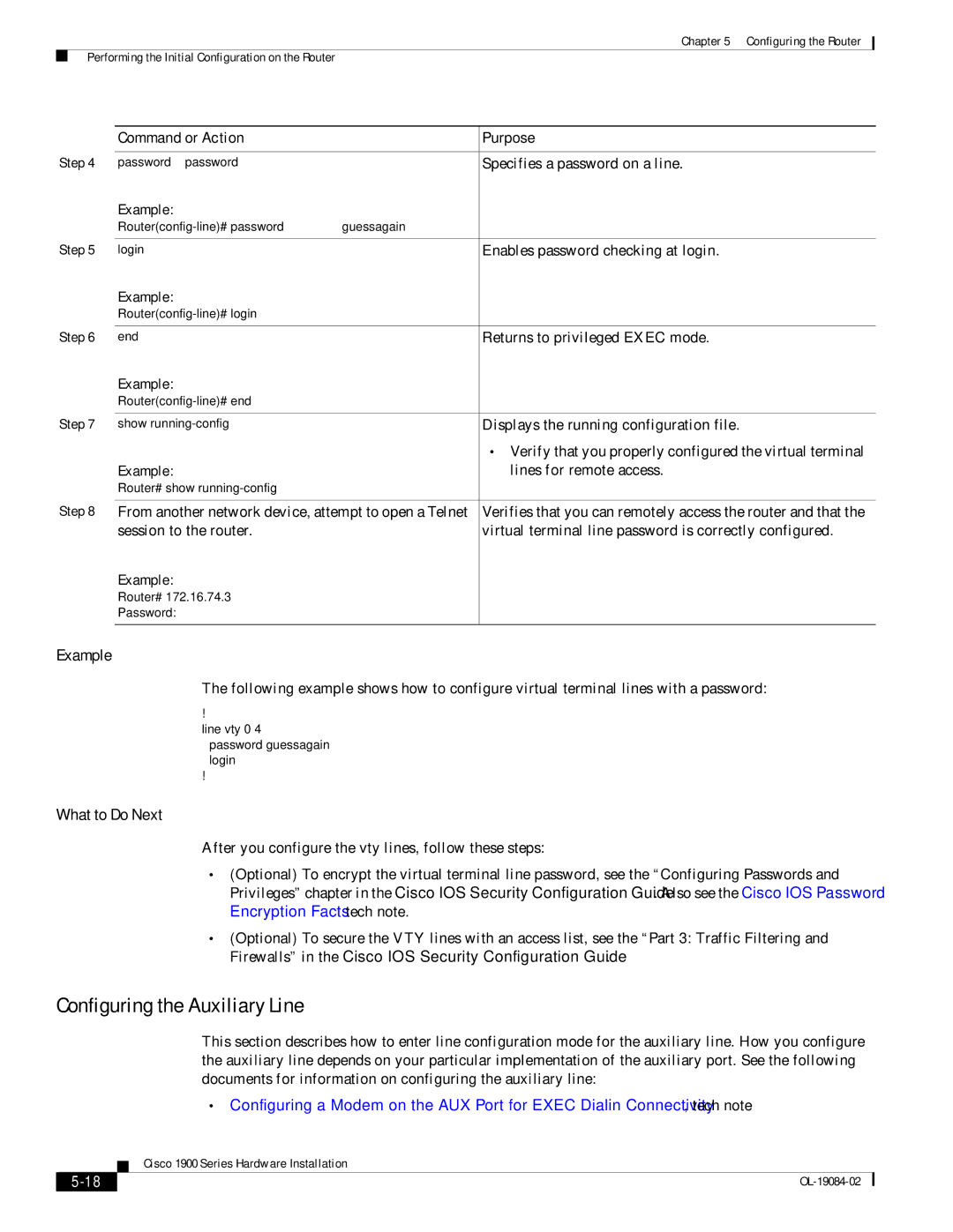 Cisco Systems 1900 Series manual Configuring the Auxiliary Line, Example 