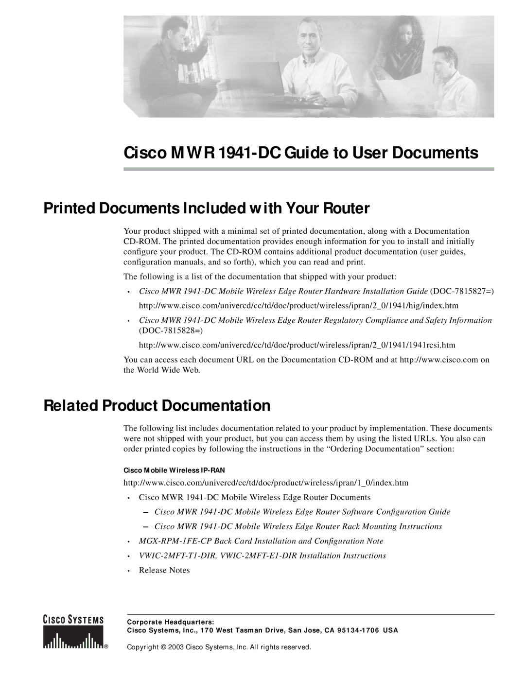 Cisco Systems 1941-DC configurationmanual Printed Documents Included with Your Router, Related Product Documentation 