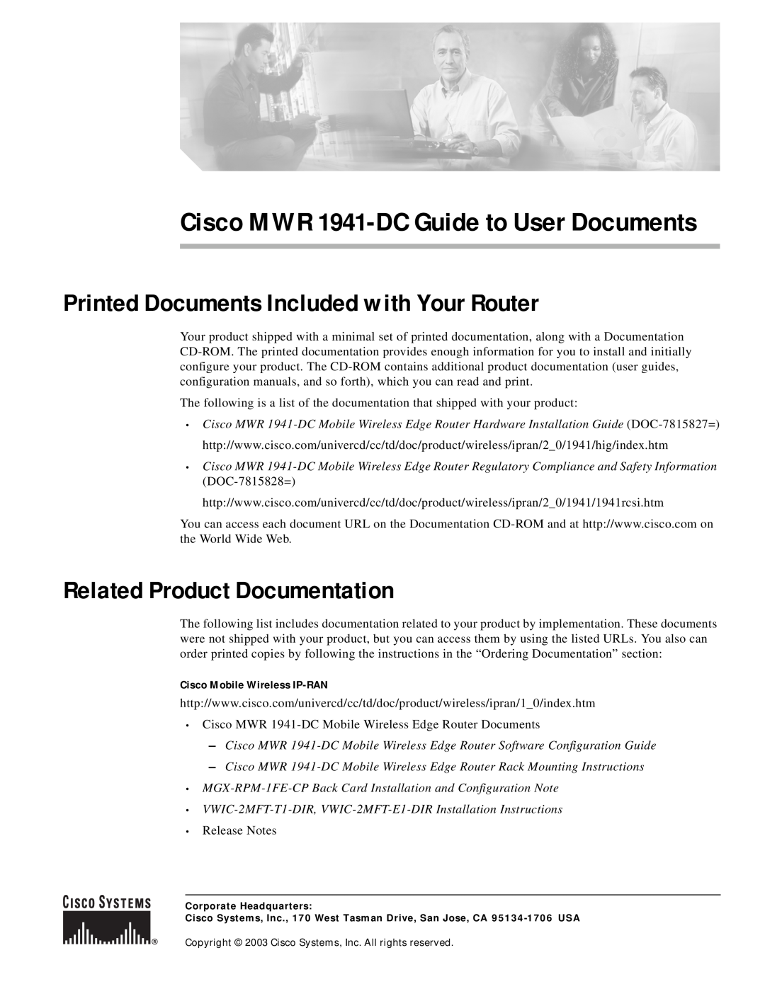 Cisco Systems 1941-DC configurationmanual Printed Documents Included with Your Router, Related Product Documentation 