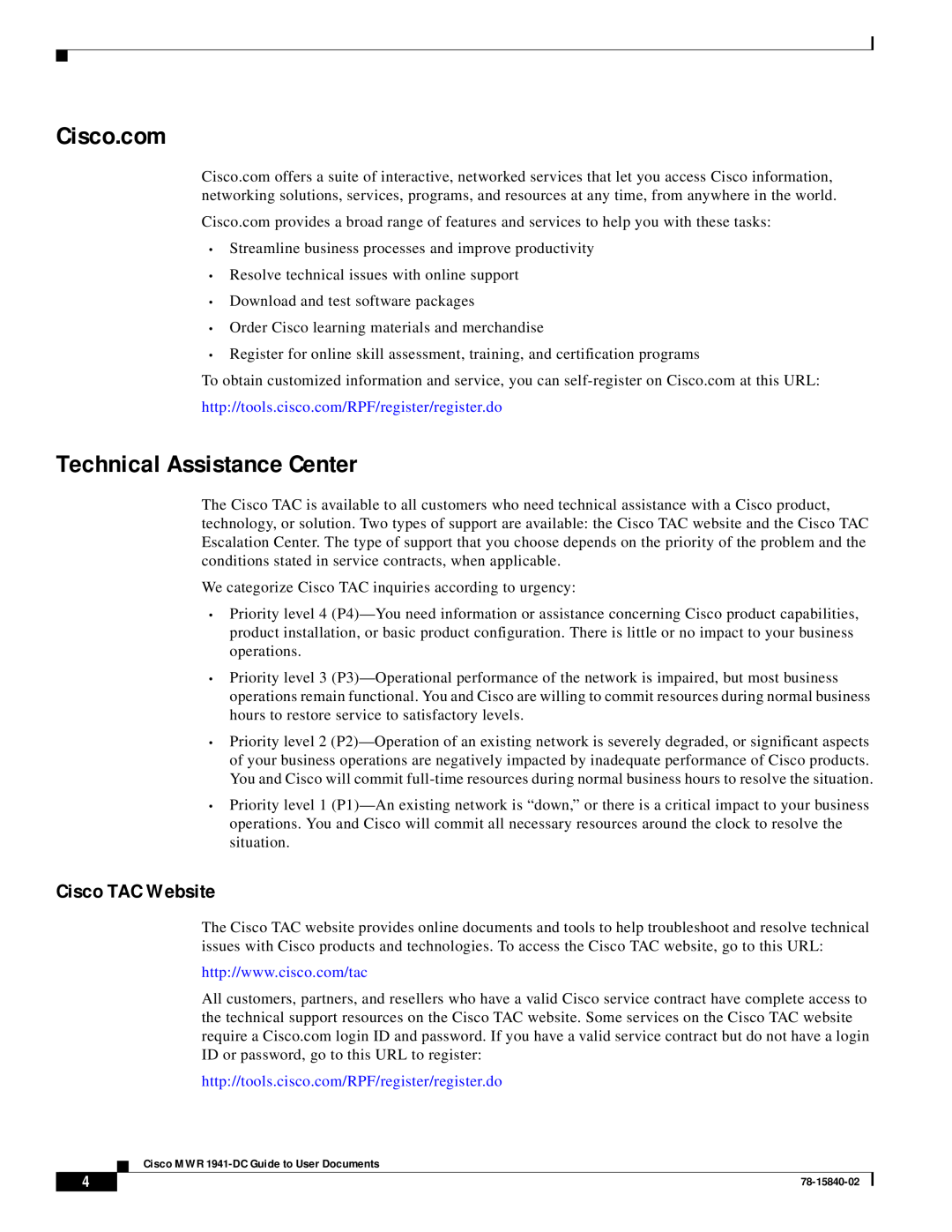 Cisco Systems 1941-DC configurationmanual Technical Assistance Center, Cisco TAC Website, Cisco.com 
