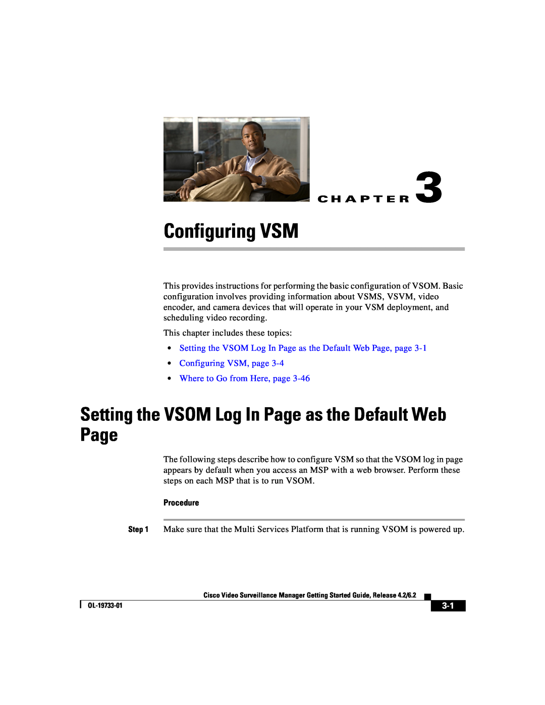 Cisco Systems Release 4.2 Configuring VSM, Setting the VSOM Log In Page as the Default Web Page, C H A P T E R, Procedure 