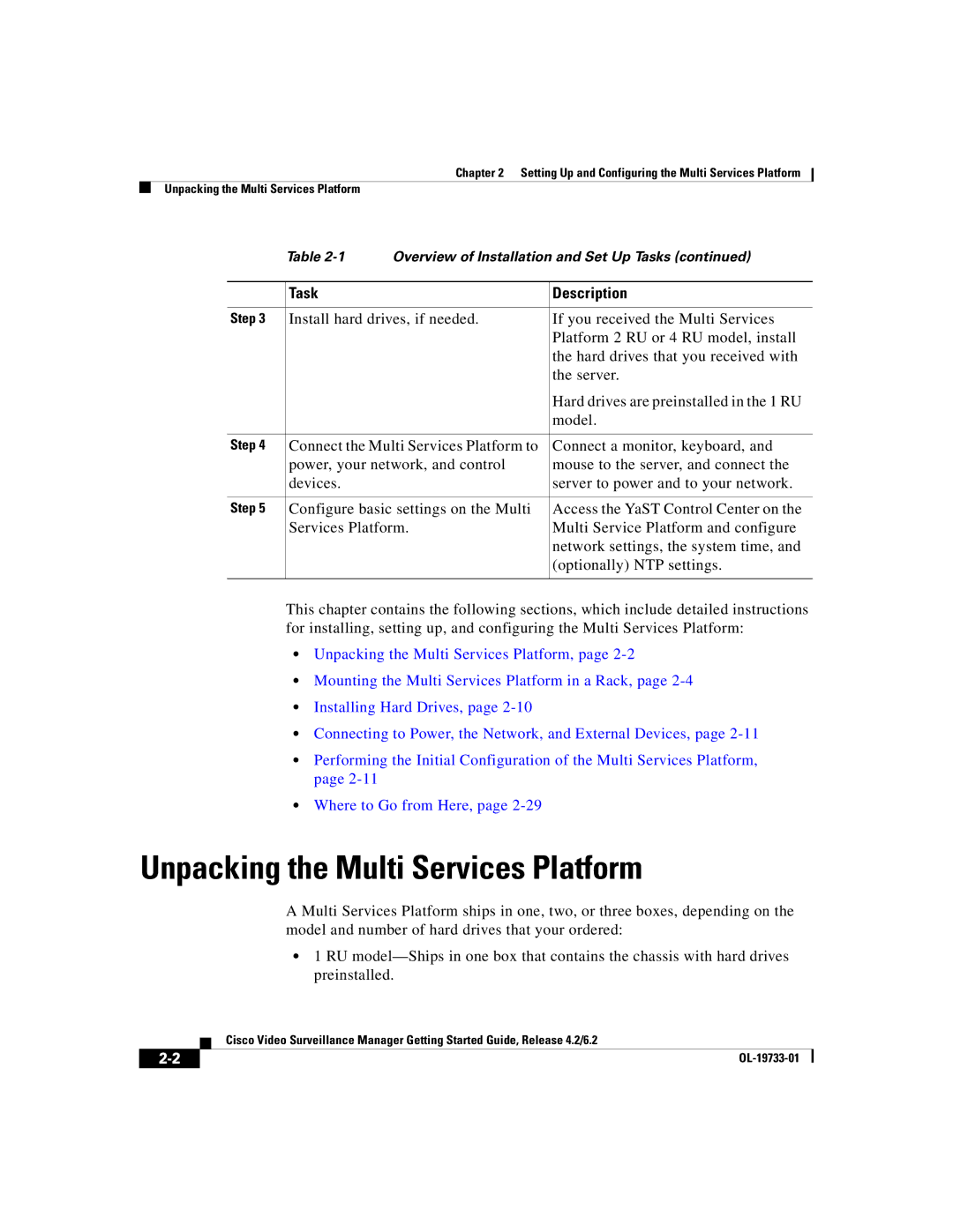 Cisco Systems Release 4.2 manual Unpacking the Multi Services Platform 