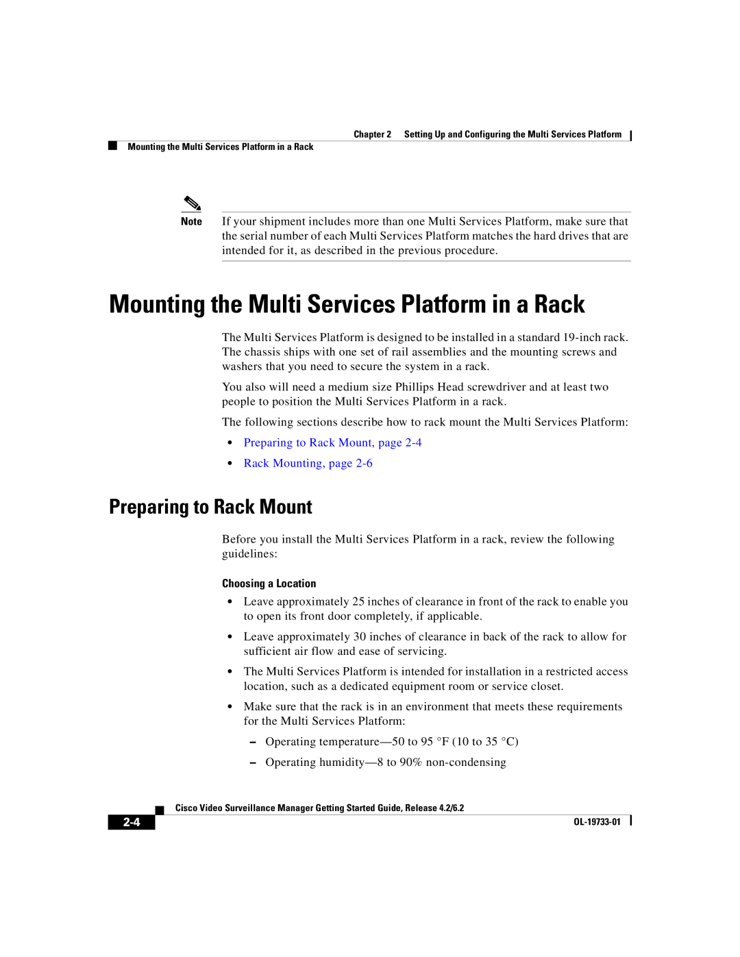 Cisco Systems Release 4.2 manual Mounting the Multi Services Platform in a Rack, Preparing to Rack Mount 